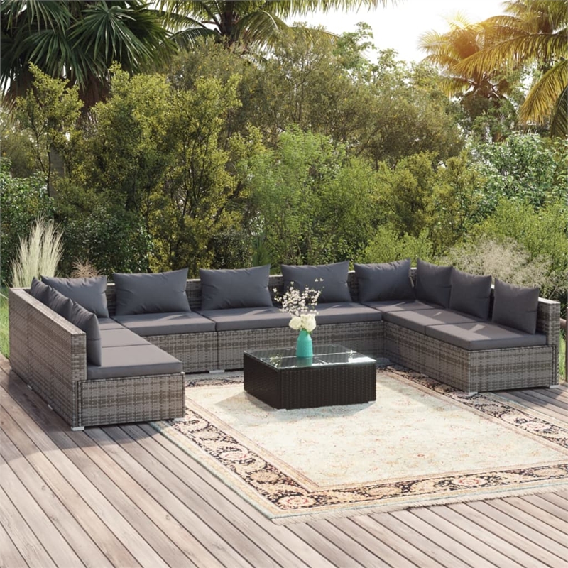 vidaXL 10 Piece Steel Garden Lounge Set in Gray