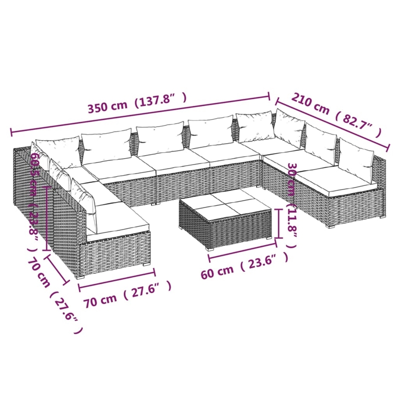 vidaXL 10 Piece Steel Garden Lounge Set in Gray