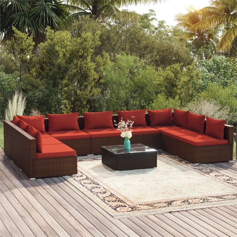 vidaXL 10 Piece Steel Garden Lounge Set in Red/Brown