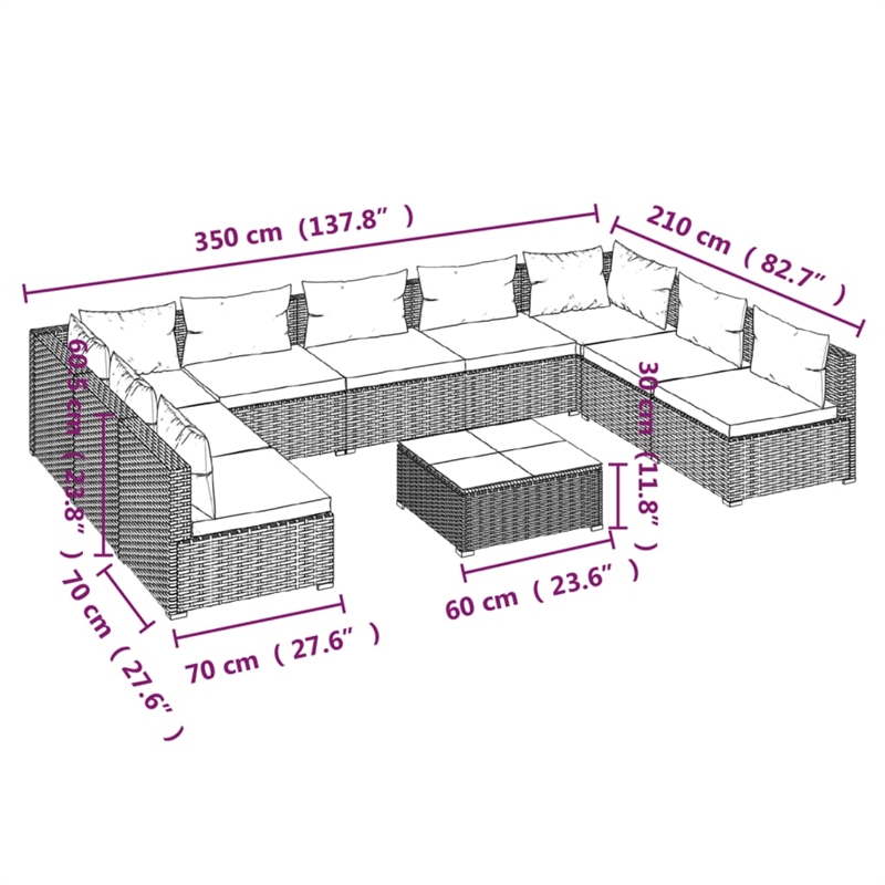 vidaXL 10 Piece Steel Garden Lounge Set in Red/Brown