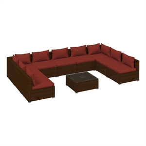 vidaXL 10 Piece Steel Garden Lounge Set in Red/Brown