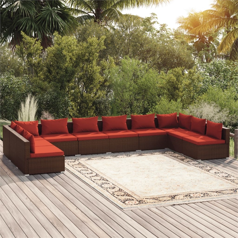vidaXL 10 Piece Garden Lounge Set in Red/Brown