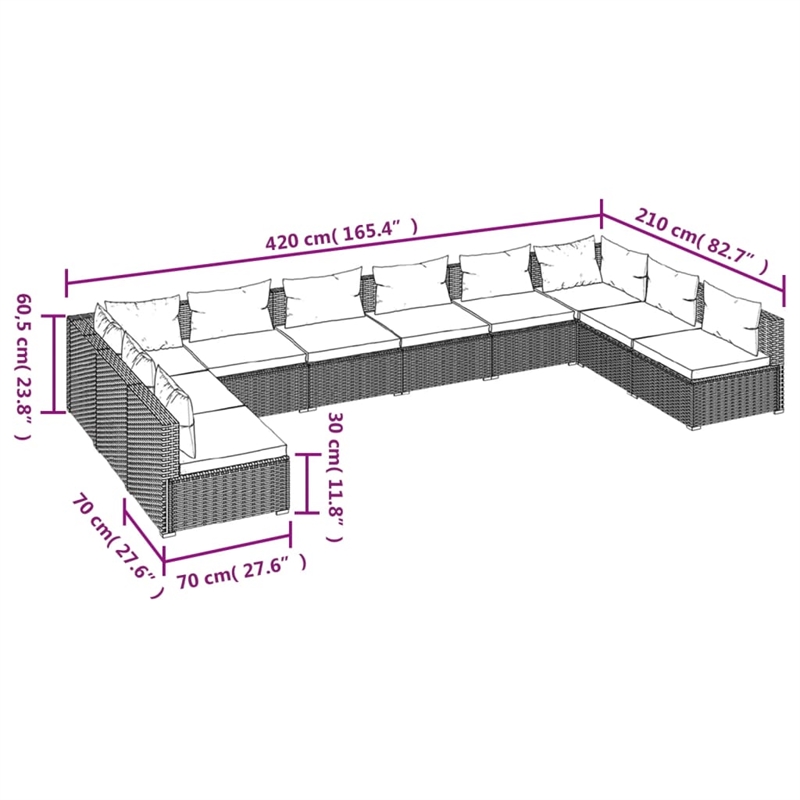 vidaXL 10 Piece Garden Lounge Set in Red/Brown