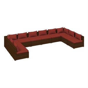 vidaXL 10 Piece Garden Lounge Set in Red/Brown