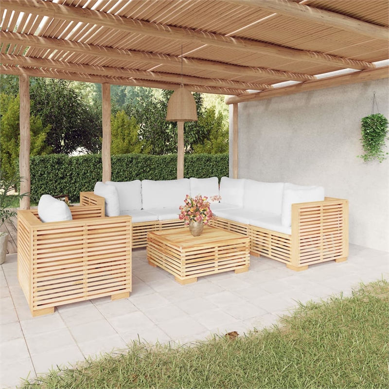 vidaXL 7 Piece Wood Medium Garden Lounge Set in Cream