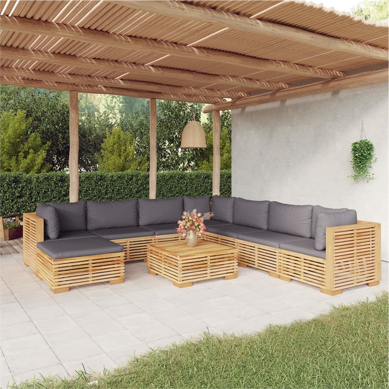vidaXL 9 Piece Wood Standard Garden Lounge Set in Gray