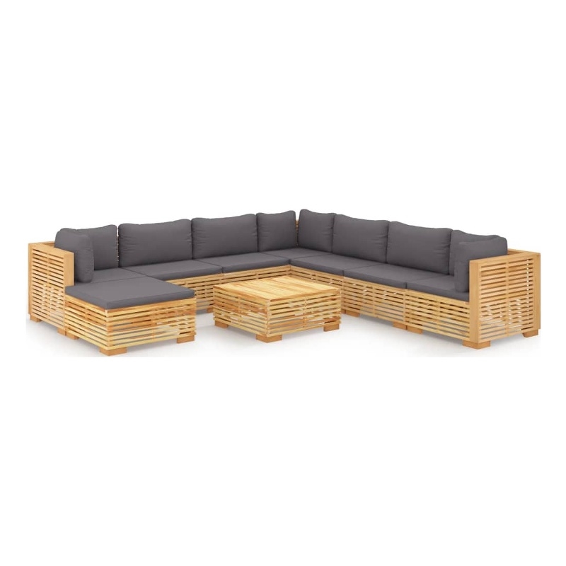 vidaXL 9 Piece Wood Standard Garden Lounge Set in Gray