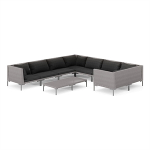 vidaXL 9 Piece Poly Rattan Garden Lounge Set in Black/Gray