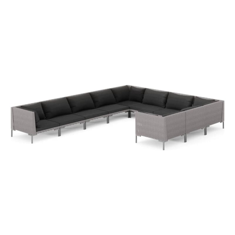 vidaXL Poly Rattan Large Garden Lounge Set in Gray