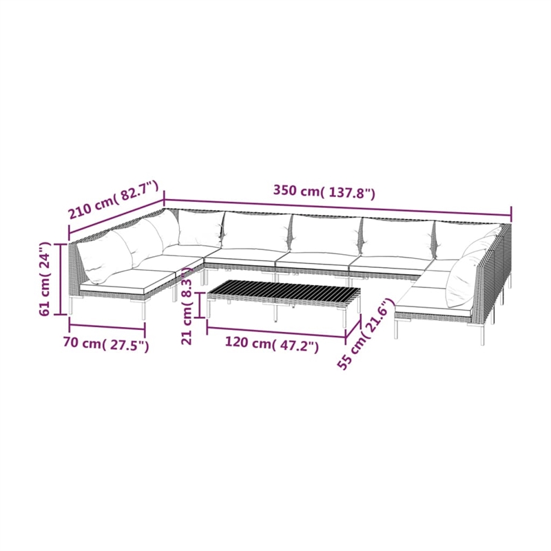 vidaXL 10 Piece Steel Garden Lounge Set in Gray