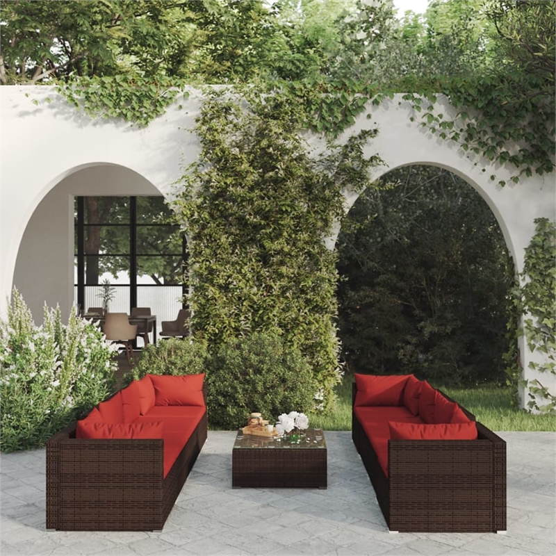 vidaXL 9 Piece Steel Garden Lounge Set in Brown