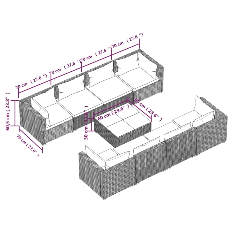 vidaXL 9 Piece Steel Garden Lounge Set in Brown