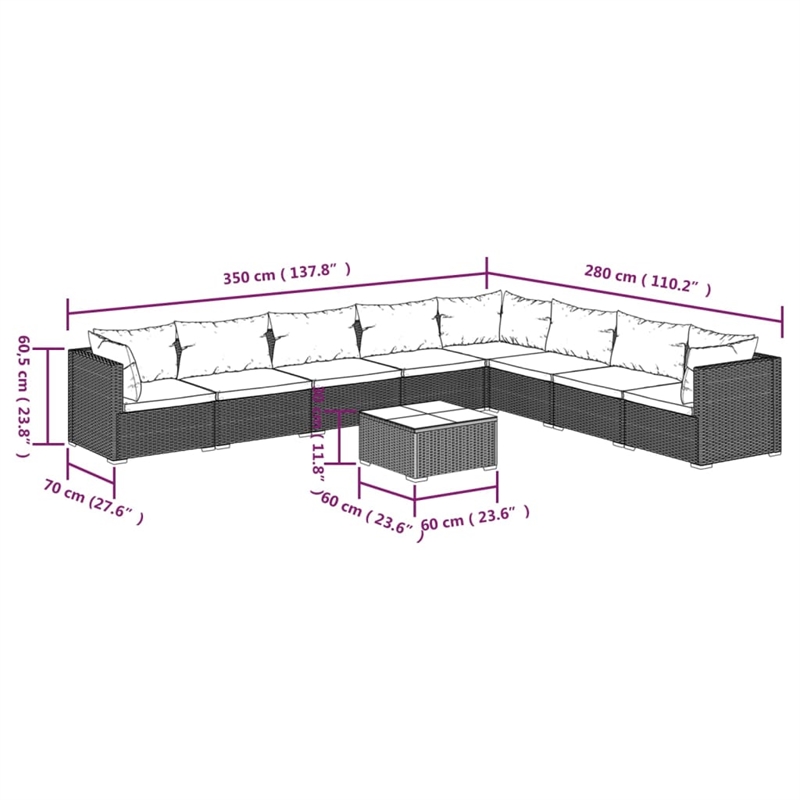 vidaXL 9 Piece Garden Lounge Set in Brown