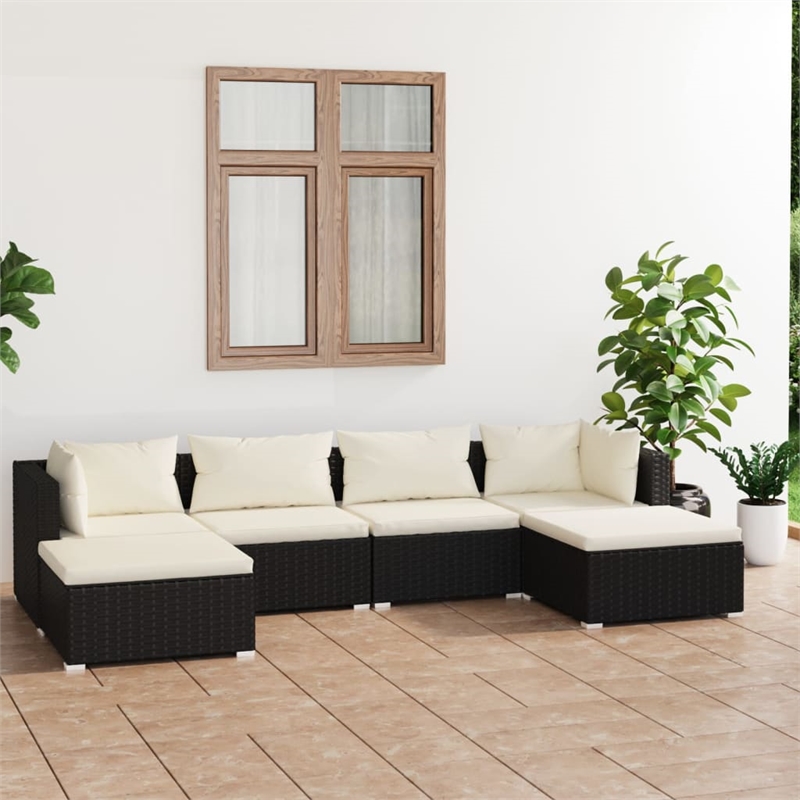 vidaXL 6 Piece Garden Lounge Set in Black/Cream