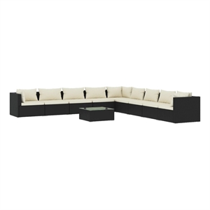 vidaXL 10 Piece Poly Rattan Garden Lounge Set in Black/Cream