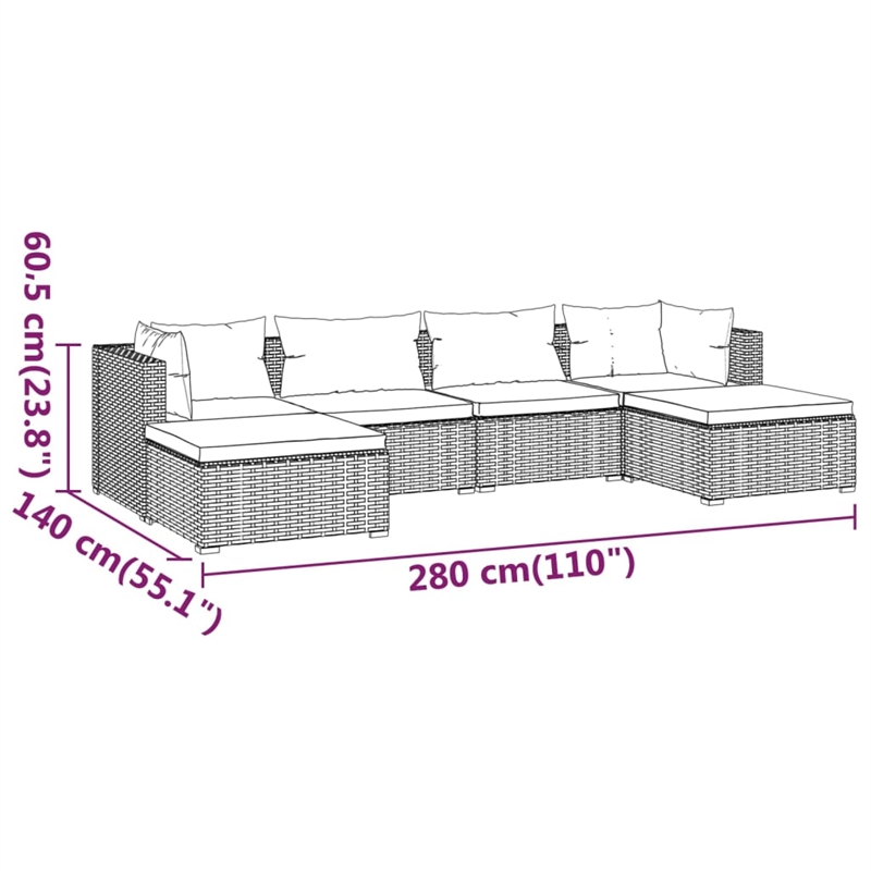vidaXL 6 Piece Steel Garden Lounge Set in Red/Brown