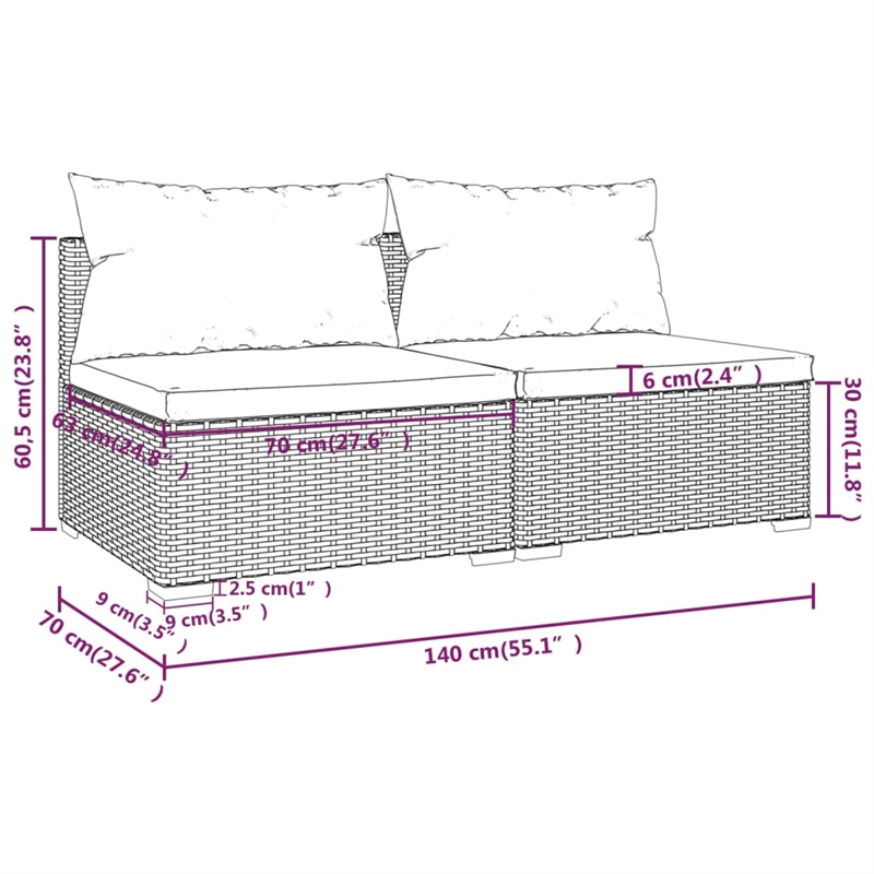 vidaXL 2 Piece Steel Garden Lounge Set in Red/Brown
