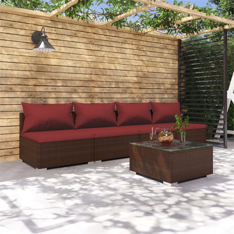 vidaXL 5 Piece Garden Lounge Set in Red/Brown