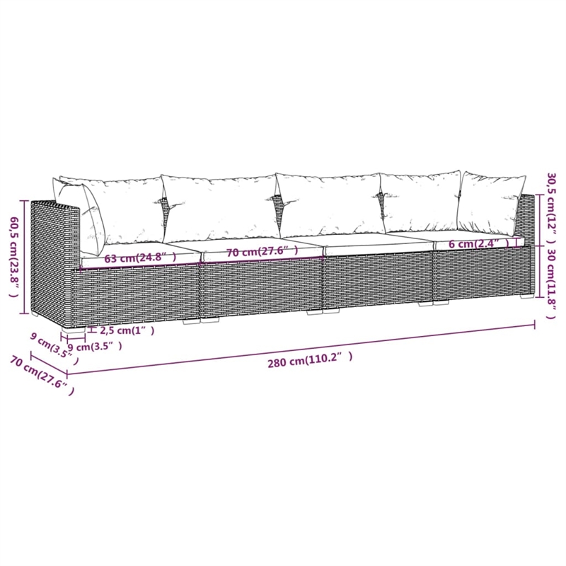 vidaXL 4 Piece Steel Garden Lounge Set in Gray