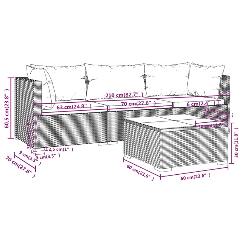 vidaXL 4 Piece Steel Garden Lounge Set in Red/Brown