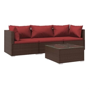 vidaXL 4 Piece Steel Garden Lounge Set in Red/Brown