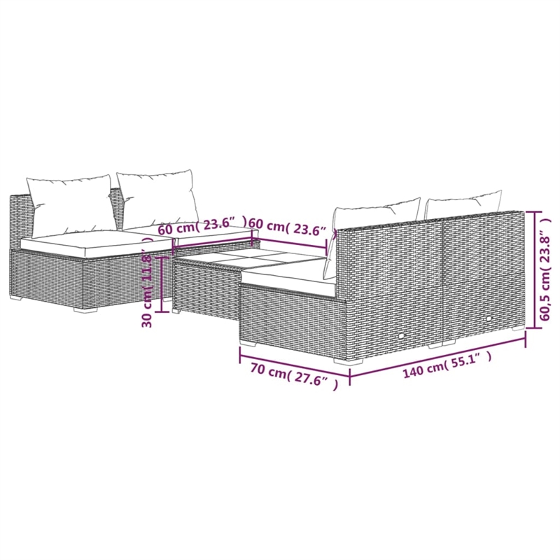 vidaXL 5 Piece Steel Small Garden Lounge Set in Red/Brown
