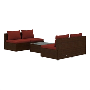vidaXL 5 Piece Steel Small Garden Lounge Set in Red/Brown
