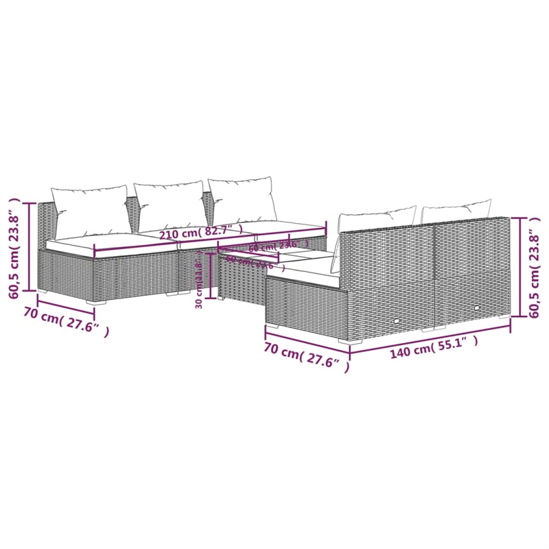 vidaXL 6 Piece Garden Lounge Set in Black