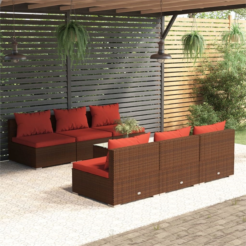 vidaXL 7 Piece Steel Small Garden Lounge Set in Red/Brown