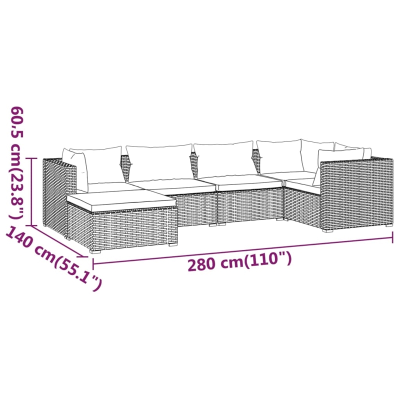 vidaXL 6 Piece Steel Garden Lounge Set in Red/Brown
