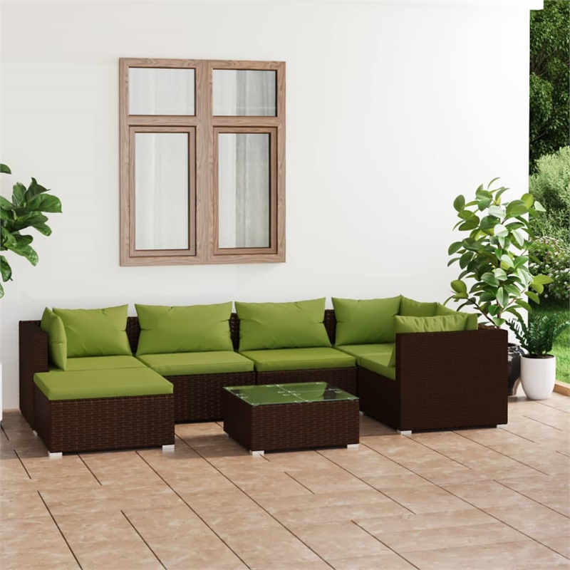 vidaXL 7 Piece Steel Small Lounge Set in Brown
