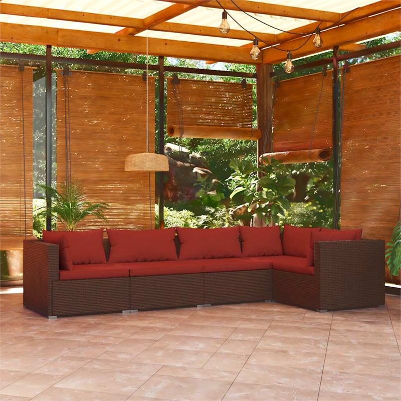 vidaXL 5 Piece Poly Rattan Garden Lounge Set in Brown
