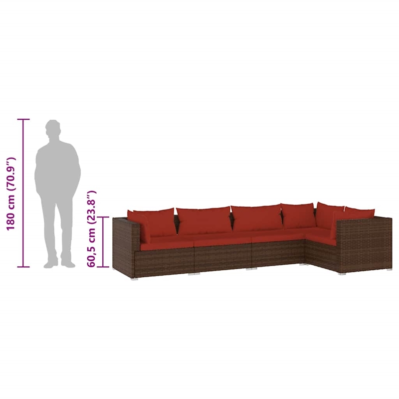 vidaXL 5 Piece Poly Rattan Garden Lounge Set in Brown