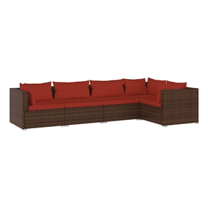 vidaXL 5 Piece Poly Rattan Garden Lounge Set in Brown