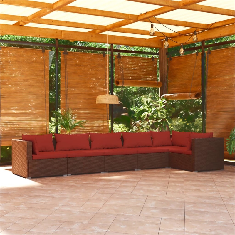 vidaXL 6 Piece Steel Garden Lounge Set in Red/Brown