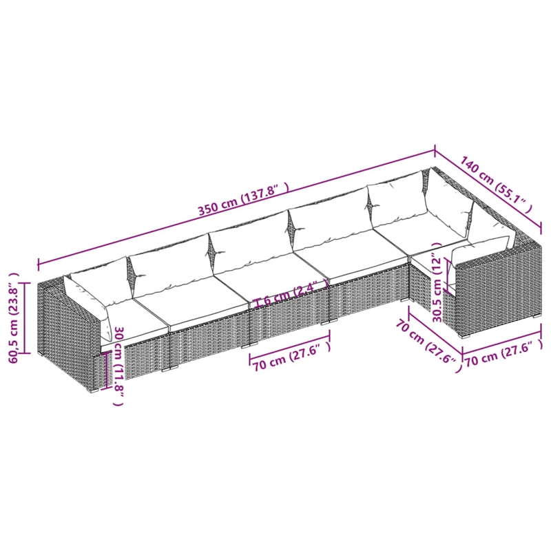 vidaXL 6 Piece Steel Garden Lounge Set in Red/Brown