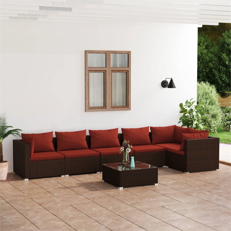 vidaXL 7 Piece Steel Garden Lounge Set in Red/Brown