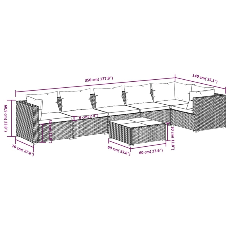 vidaXL 7 Piece Steel Garden Lounge Set in Red/Brown