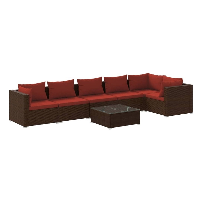 vidaXL 7 Piece Steel Garden Lounge Set in Red/Brown