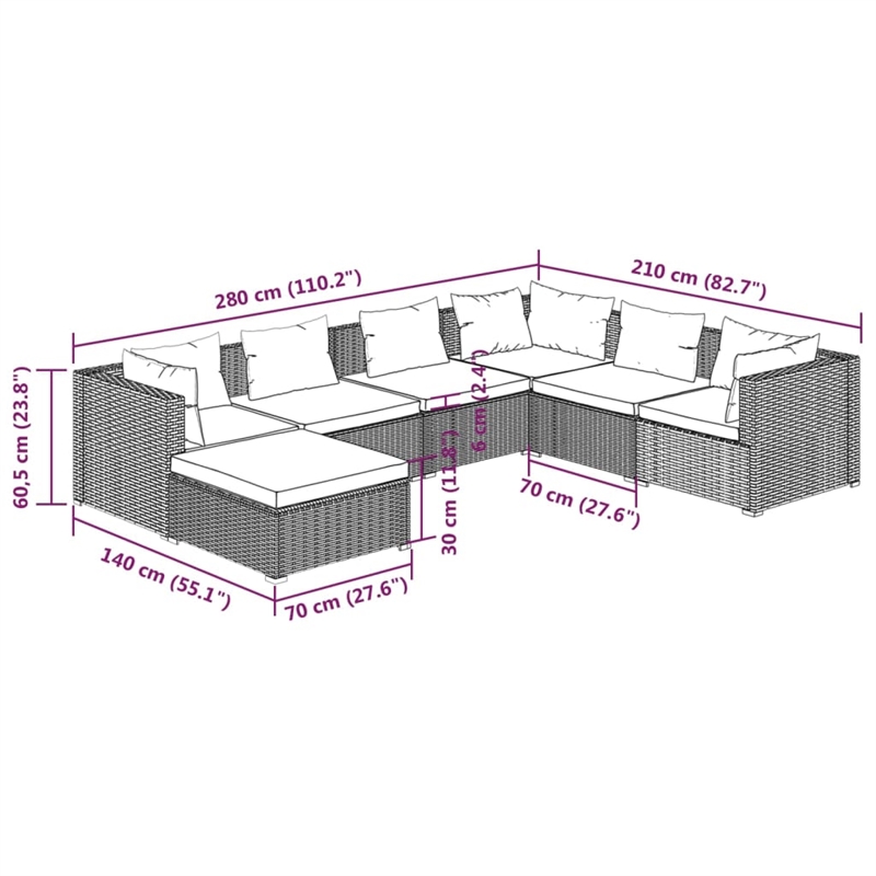 vidaXL 7 Piece Lounge Set in Black