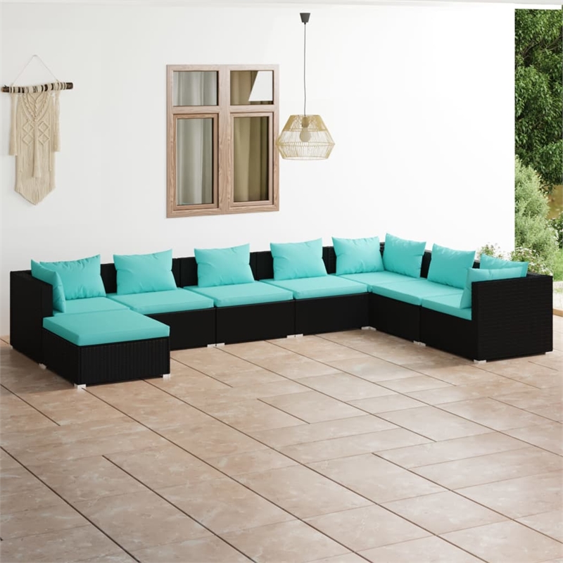 vidaXL 8 Piece Garden Lounge Set in Black/Blue
