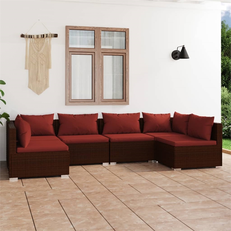 vidaXL 6 Piece Steel Garden Lounge Set in Red/Brown