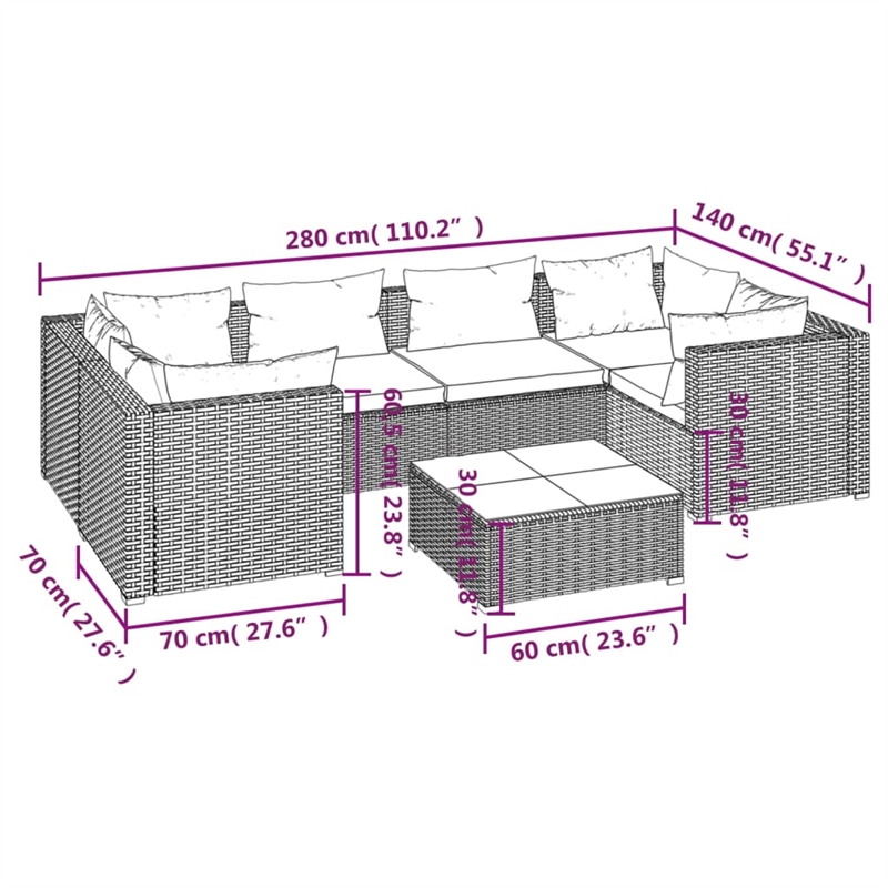 vidaXL 7 Piece Garden Lounge Set in Red/Brown