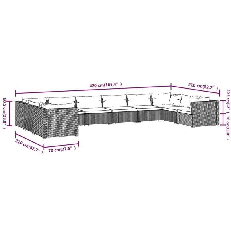 vidaXL 10 Piece Garden Lounge Set in Brown