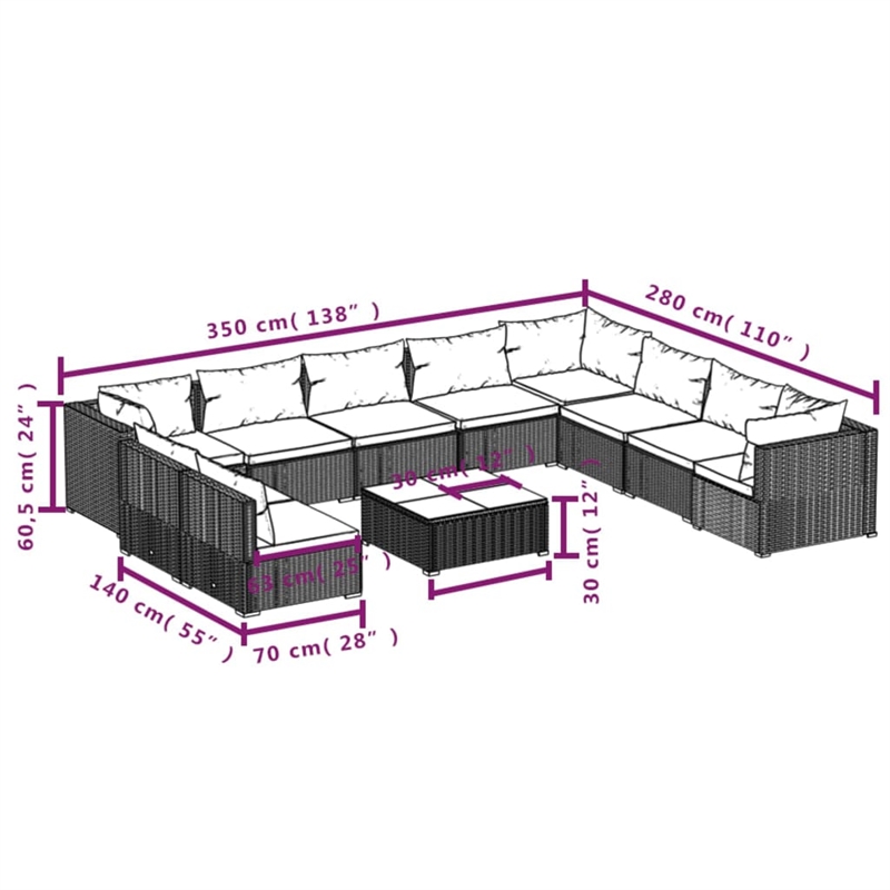 vidaXL 11 Piece Steel Garden Lounge Set in Gray