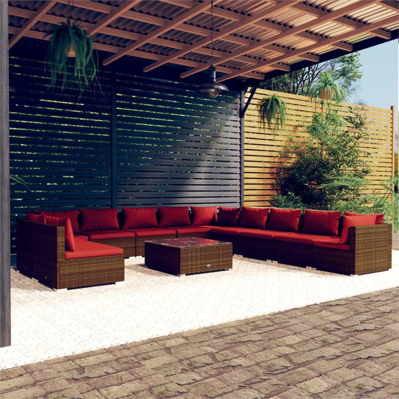 vidaXL 12 Piece Steel Garden Lounge Set in Red/Brown