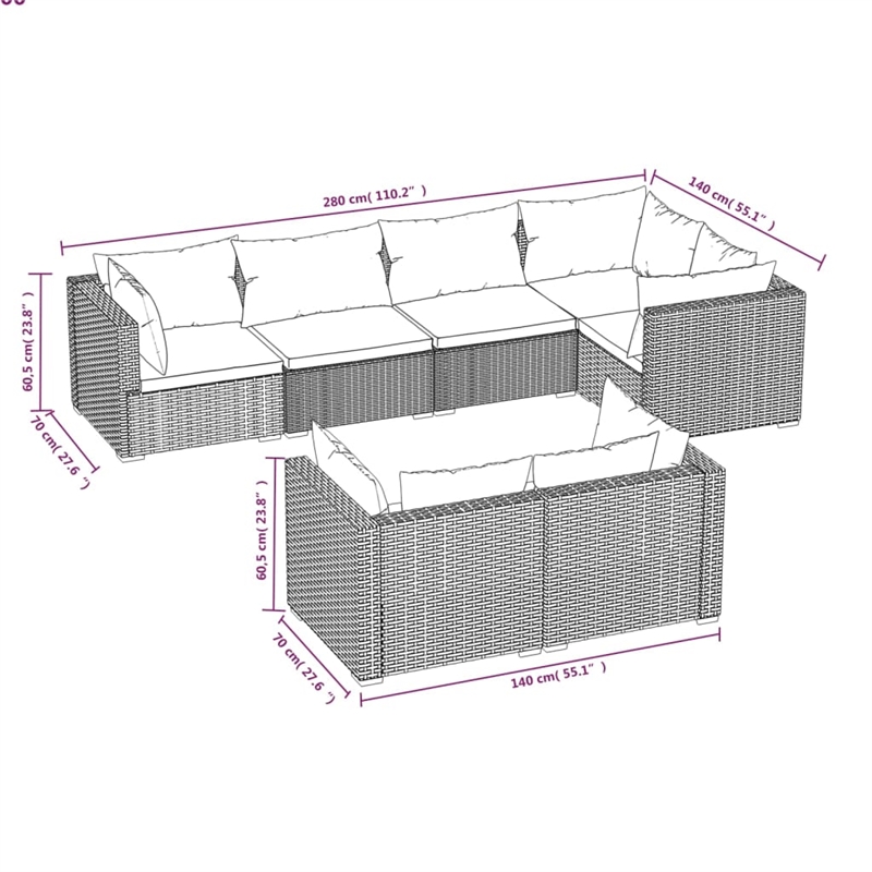 vidaXL 7 Piece Garden Lounge Set in Gray