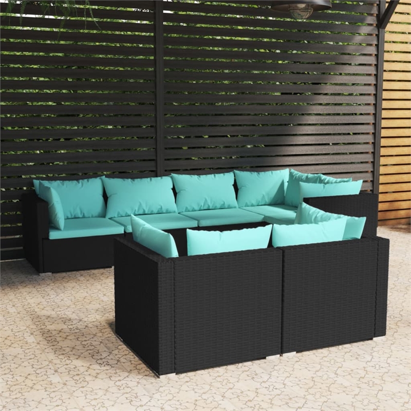 vidaXL 7 Piece Garden Lounge Set in Black/Blue