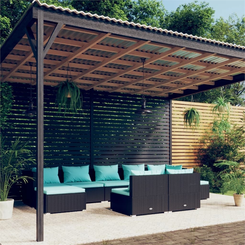 vidaXL 9 Piece Steel Garden Lounge Set in Black/Blue