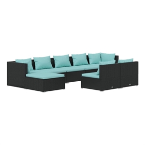 vidaXL 9 Piece Steel Garden Lounge Set in Black/Blue
